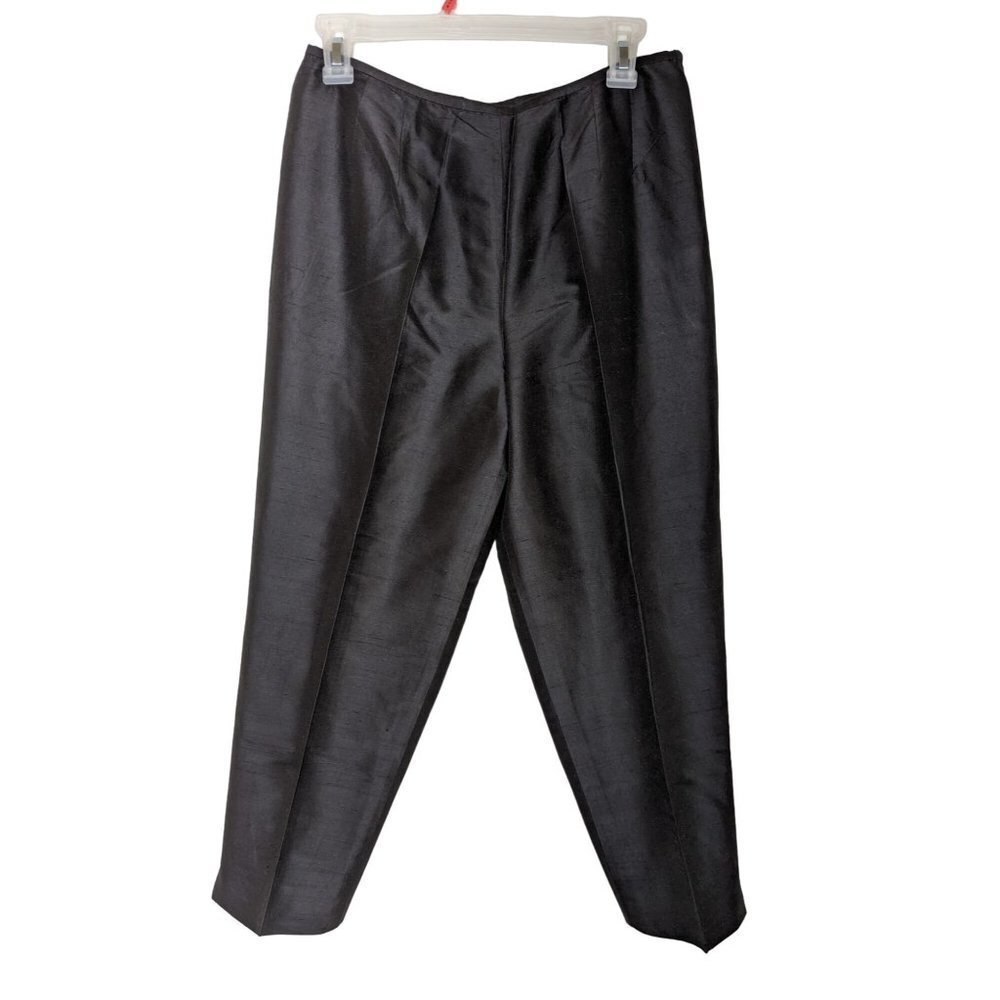 Talbots Womens Silk Trouser Pants High Rise Straight Leg Black Size 10 Petite